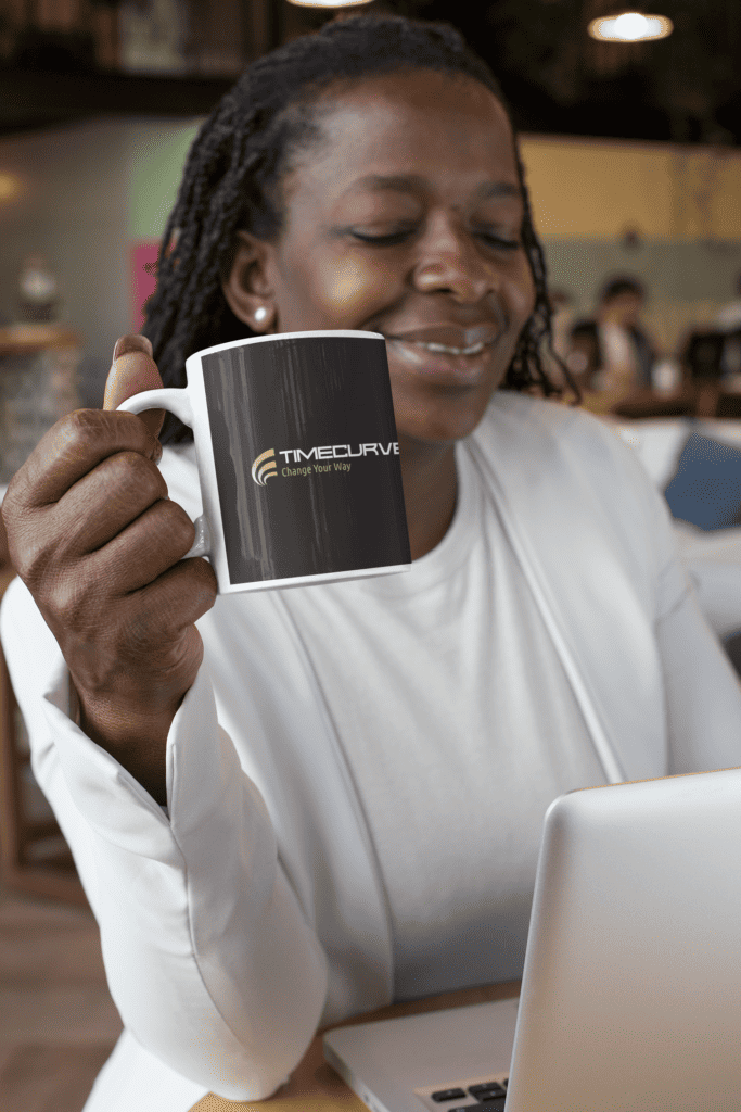 11 oz mug mockup featuring a woman drinking coffee at a coworking space 32898